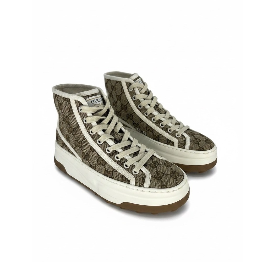 Gucci GG Canvas Platform High Top Sneakers Beige Size 37.5